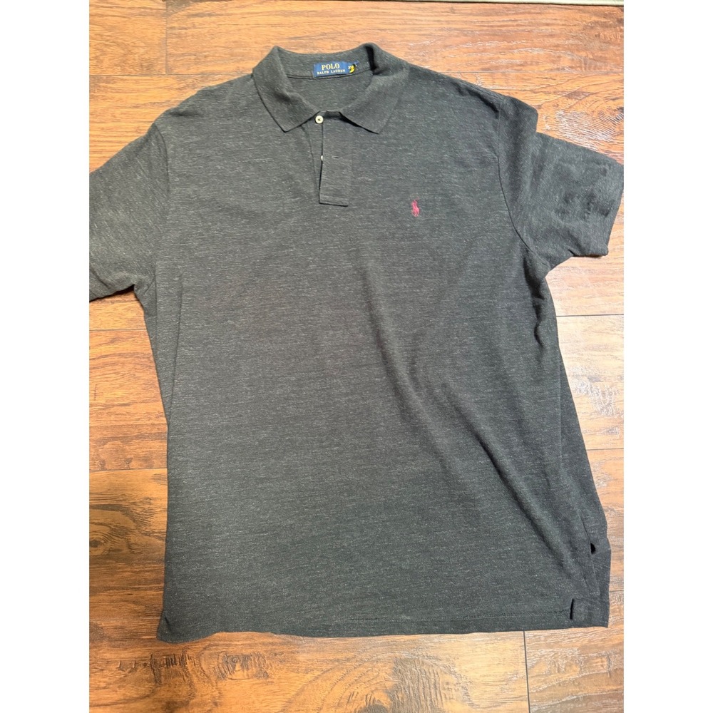 Polo Ralph Lauren Mens XL Charcoal Gray Heather Pink Pony Polo Shirt ShortSleeve